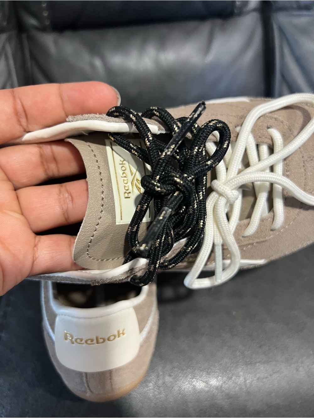 Reebok Suede Sneakers in Taupe, White and Gold